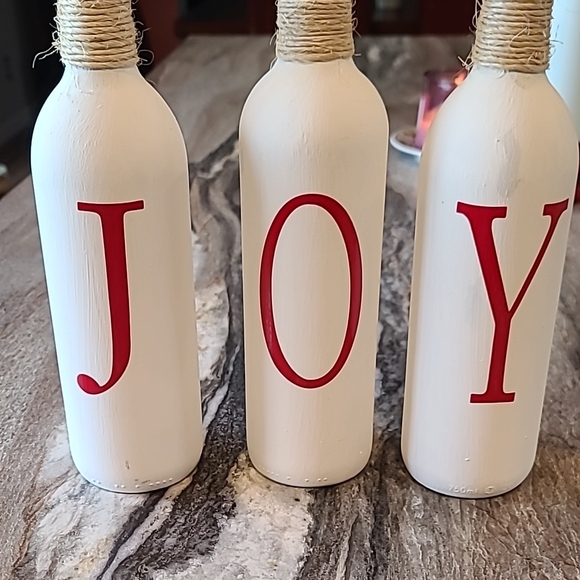 Festive JOY Holiday Decor Bottles - White and Red - Picture 2 of 5